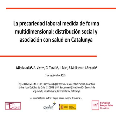 La precariedad laboral medida de forma multidimensional: distribución social...