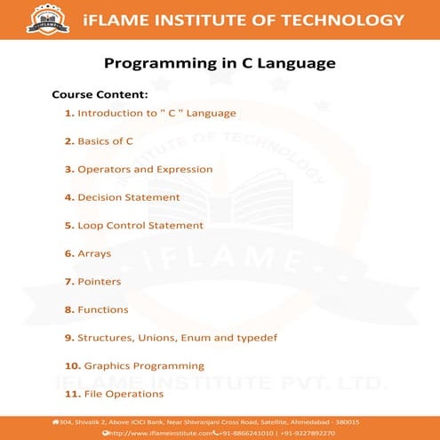 C C++ Course Content | C C++ Programming Course | iFlame Institute | PDF