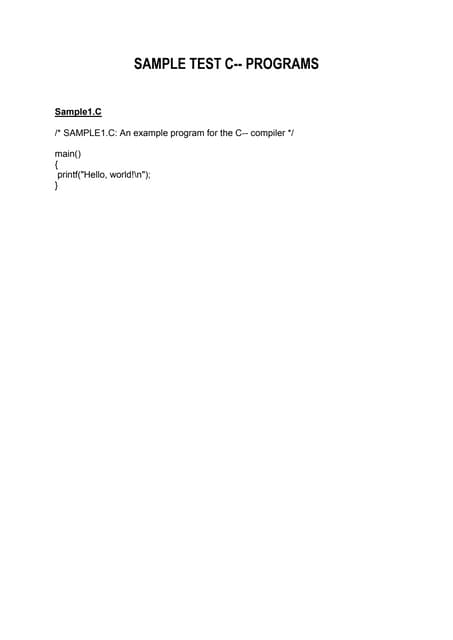 C-- Sample Programs and Screenshots | PDF