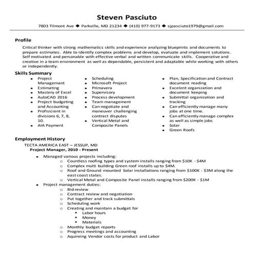 RESUME 2016 Construction PM