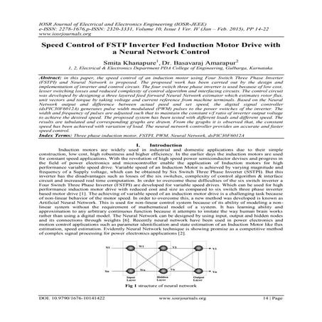 Speed Control of FSTP Inverter Fed Induction Motor Drive with a Neural Networ...