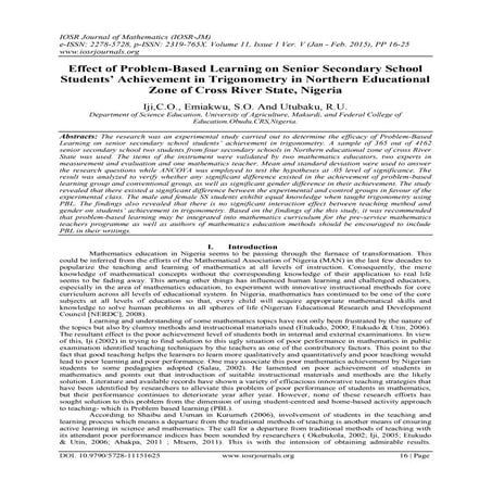 Effect of Problem-Based Learning on Senior Secondary School Students’ Achieve...