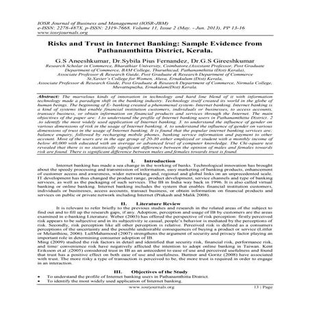 Risks and Trust in Internet Banking: Sample Evidence from Pathanamthitta Dist...