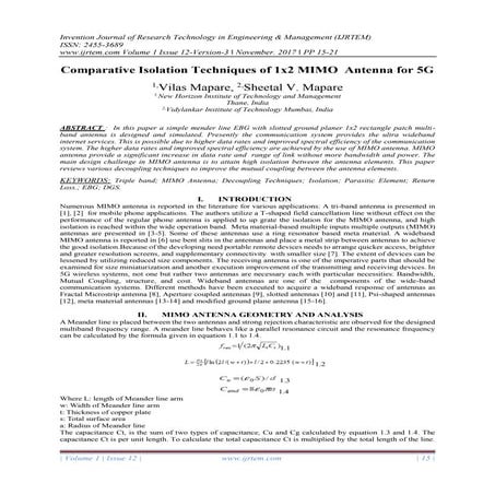 Comparative Isolation Techniques of 1x2 MIMO Antenna for 5G