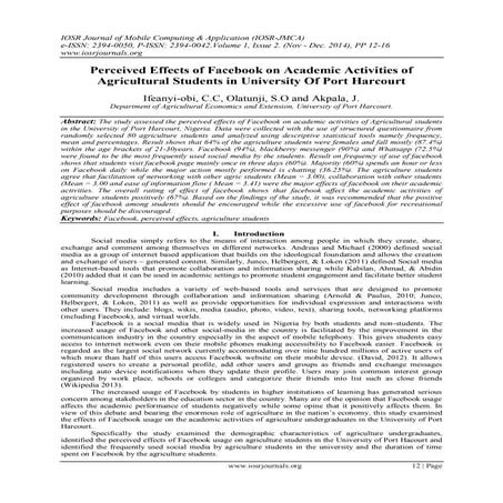 Perceived Effects of Facebook on Academic Activities of Agricultural Students...