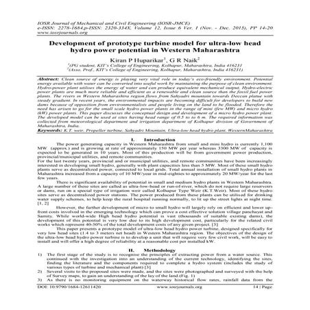 Development of prototype turbine model for ultra-low head hydro power potenti...