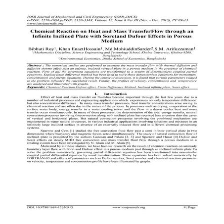 Chemical Reaction on Heat and Mass TransferFlow through an Infinite Inclined ...