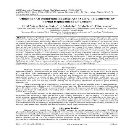 Utilization Of Sugarcane Bagasse Ash (SCBA) In Concrete By Partial Replacemen...