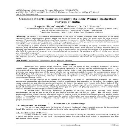 Common Sports Injuries amongst the Elite Women Basketball Players of India