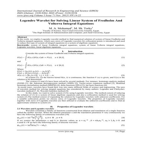 Legendre Wavelet for Solving Linear System of Fredholm And Volterra Integral ...
