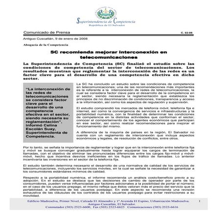 SC recomienda mejorar interconexión en telecomunicaciones