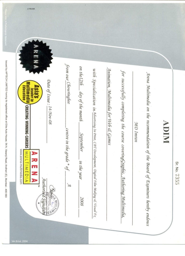 Advance Diploma In Multimedia Certificate