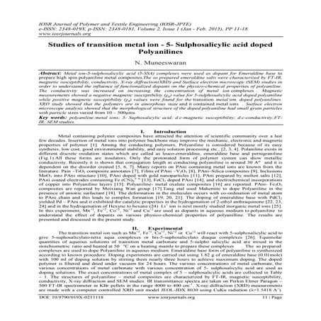 Studies of transition metal ion - 5- Sulphosalicylic acid doped Polyanilines
