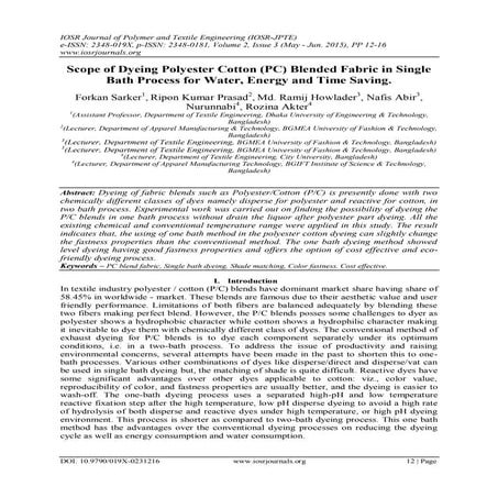 Scope of Dyeing Polyester Cotton (PC) Blended Fabric in Single Bath Process f...