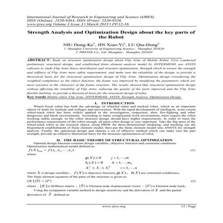 Strength Analysis and Optimization Design about the key parts of the Robot