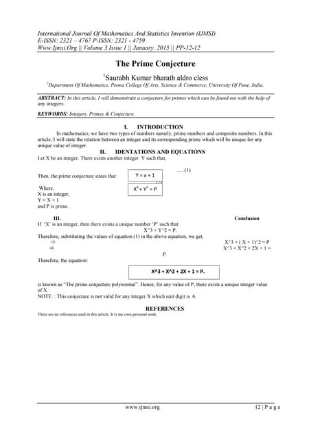 The Prime Conjecture