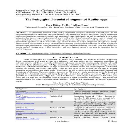 The Pedagogical Potential of Augmented Reality Apps