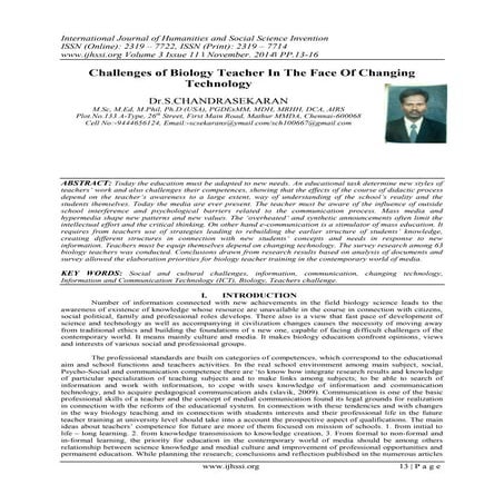 Challenges of Biology Teacher In The Face Of Changing Technology | PDF