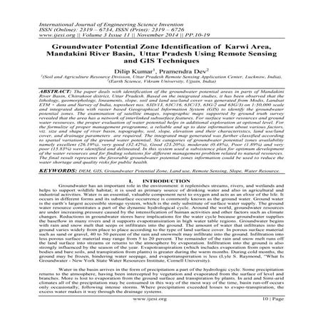 Groundwater Potential Zone Identification of Karwi Area, Mandakini River Basi...
