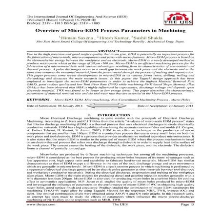 Review Study and Importance of Micro Electric Discharge Machining | PDF