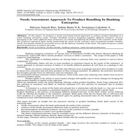 Needs Assessment Approach To Product Bundling In Banking  Enterprise