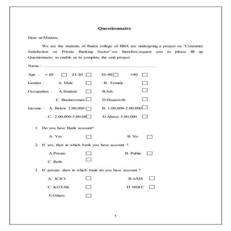 Questionnaire for the Private Banking Sector