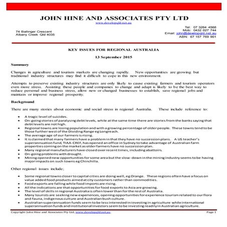 Regional Aust Issues 13Sept15