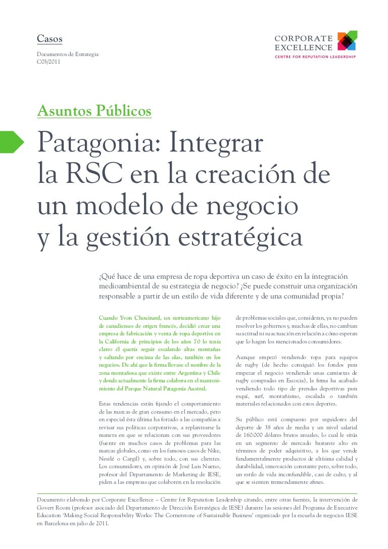 Patagonia, integrar la RSC en la creación de un modelo de negocio y l…