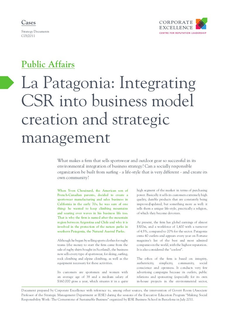Patagonia, integrating CSR into business model creation and strategic…