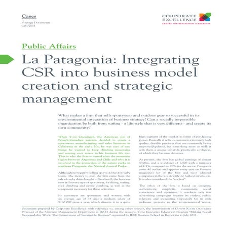 Patagonia, integrating CSR into business model creation and strategic ...