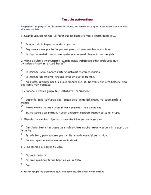 Test de autoestima para adolescentes | PDF
