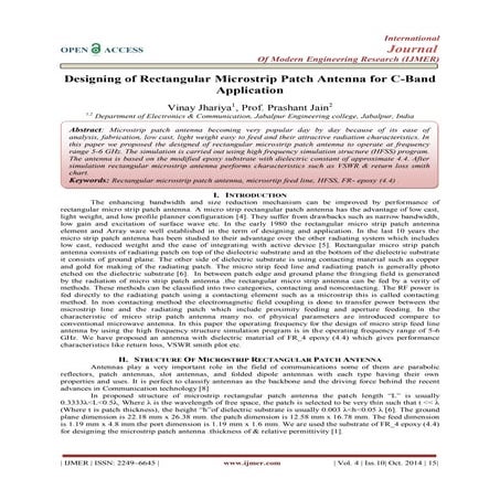 Designing of Rectangular Microstrip Patch Antenna for C-Band  Application
