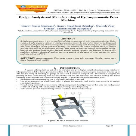 Design, Analysis and Manufacturing of Hydro-pneumatic Press Machine