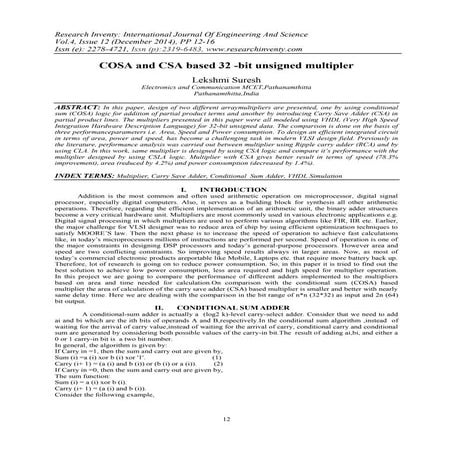 COSA and CSA based 32 -bit unsigned multipler