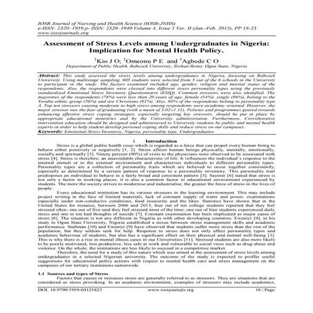 Assessment of Stress Levels among Undergraduates in Nigeria: Implication for ...