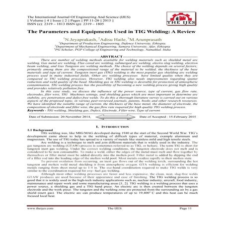 The Parameters and Equipments Used in TIG Welding: A Review