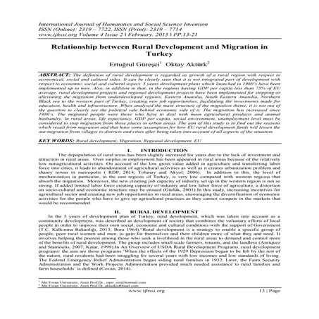 Relationship between Rural Development and Migration in Turkey