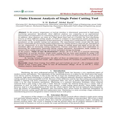 Finite Element Analysis of Single Point Cutting Tool