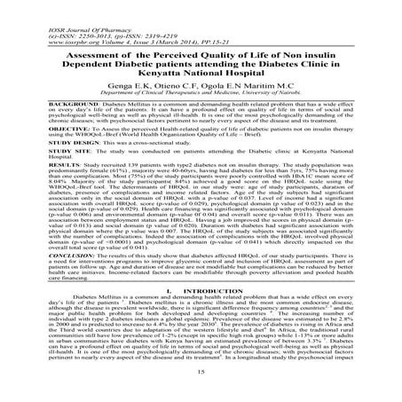 Study on quality of life in patients with diabetes mellitus | PDF
