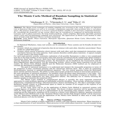 The Monte Carlo Method of Random Sampling in Statistical Physics | PDF ...
