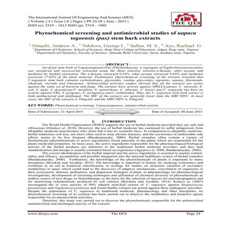 Phytochemical screening and antimicrobial studies of uapaca togoensis (pax) s...