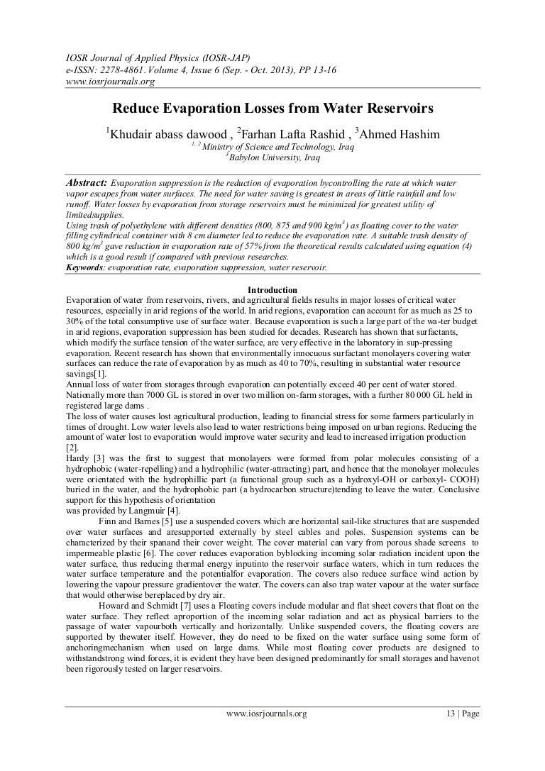 Reduce Evaporation Losses from Water Reservoirs