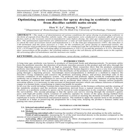 Optimizing some conditions for spray drying in synbiotic capsule from Bacillu...