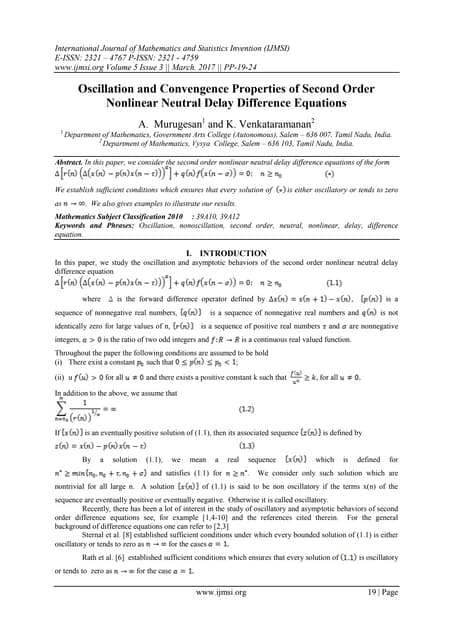 Oscillation and Convengence Properties of Second Order Nonlinear Neutral Dela...