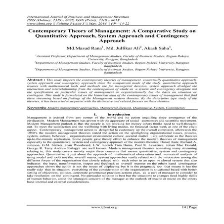 Contemporary Theory of Management: A Comparative Study on Quantitative Approa...