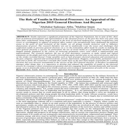 The Role of Youths in Electoral Processes: An Appraisal of the Nigerian 2015 ...