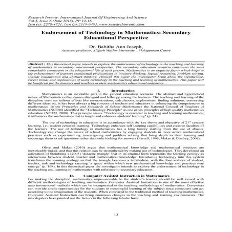 Endorsement of Technology in Mathematics: Secondary Educational Perspective