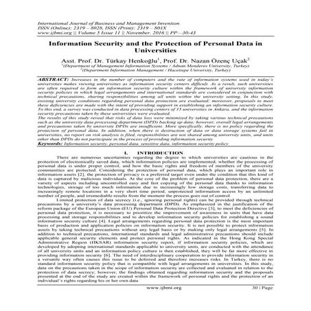 Information Security and the Protection of Personal Data in Universities