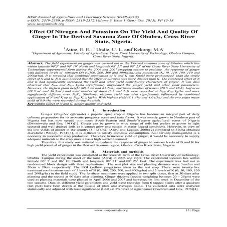 Effect Of Nitrogen And Potassium On The Yield And Quality Of Ginger In The De...