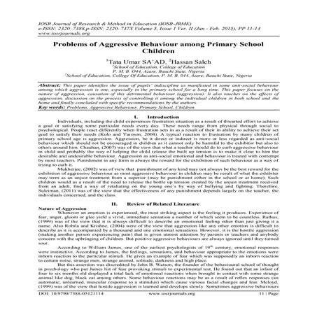 Problems of Aggressive Behaviour among Primary School Children | PDF